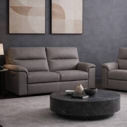 Aspire Marlowe Real Leather Power Recliner 2 Seater Sofa with USB Charging in Grey