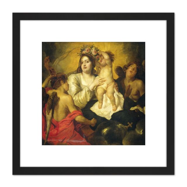 Artery8 Bosschaert Apotheosis The Virgin 8X8 Inch Square Wooden Framed Wall Art Print Picture with Mount in Black - image 1