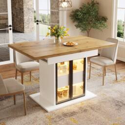 BTM RGB LED Extendable Dining Table Glass Storage White Black - thumbnail 3