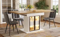 BTM RGB LED Extendable Dining Table Glass Storage White Black - thumbnail 4