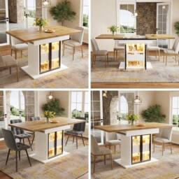 BTM RGB LED Extendable Dining Table Glass Storage White Black