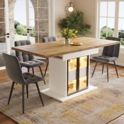 BTM RGB LED Extendable Dining Table Glass Storage White Black - thumbnail 2