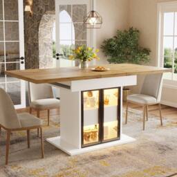 BTM RGB LED Extendable Dining Table Glass Storage White Black - thumbnail 9