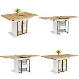 BTM RGB LED Extendable Dining Table Glass Storage White Black - thumbnail 8