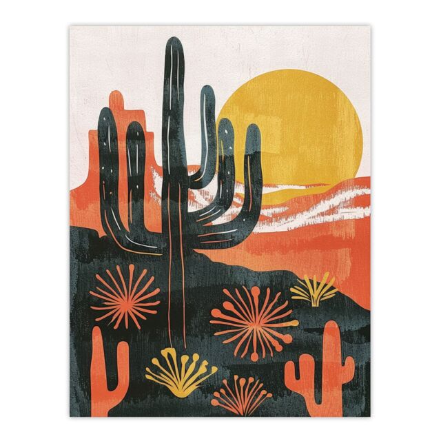 "Artery8 Wall Art Print Desert Cactus Sunset Simple Bobo Cacti Landscape Poster in Orange - Size: W18"" x H24""" - image 1
