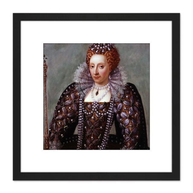 Artery8 Anonymous Portrait Queen Elizabeth I England Painting 8X8 Inch Square Wooden Framed Wall Art Print Picture with Mount in Black - image 1