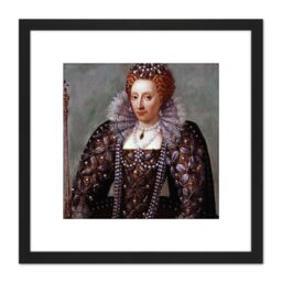 Artery8 Anonymous Portrait Queen Elizabeth I England Painting 8X8 Inch Square Wooden Framed Wall Art Print Picture with Mount in Black - thumbnail 1
