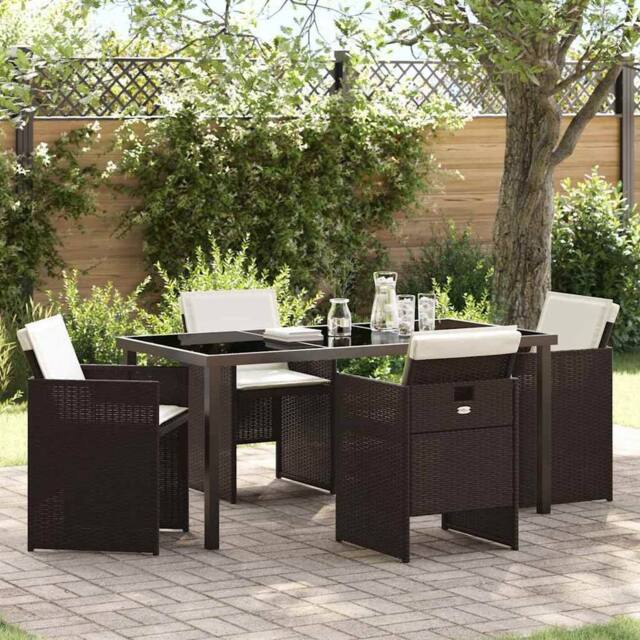 Berkfield Home 5 Piece Garden Dining Set with Cushions Brown Poly Rattan - image 1