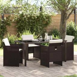 Berkfield Home 5 Piece Garden Dining Set with Cushions Brown Poly Rattan