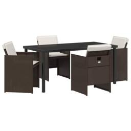Berkfield Home 5 Piece Garden Dining Set with Cushions Brown Poly Rattan - thumbnail 2