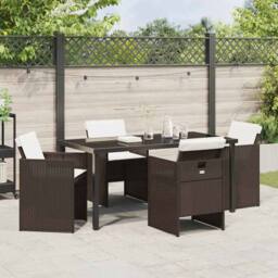 Berkfield Home 5 Piece Garden Dining Set with Cushions Brown Poly Rattan - thumbnail 4