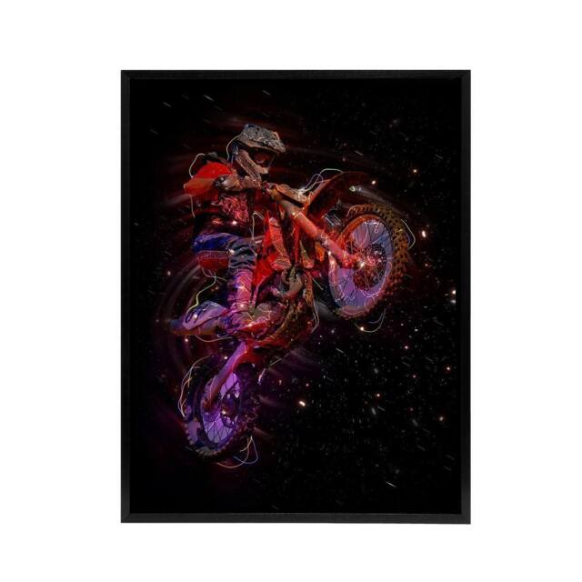 "Artery8 Electric Light Motocross Bike Framed Canvas Wall Art Print in Black - Size: W12"" x H16""" - image 1