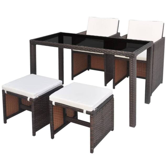Berkfield Home 5 Piece Outdoor Dining Set with Cushions Poly Rattan Brown - image 1