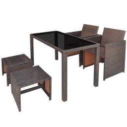 Berkfield Home 5 Piece Outdoor Dining Set with Cushions Poly Rattan Brown - thumbnail 4