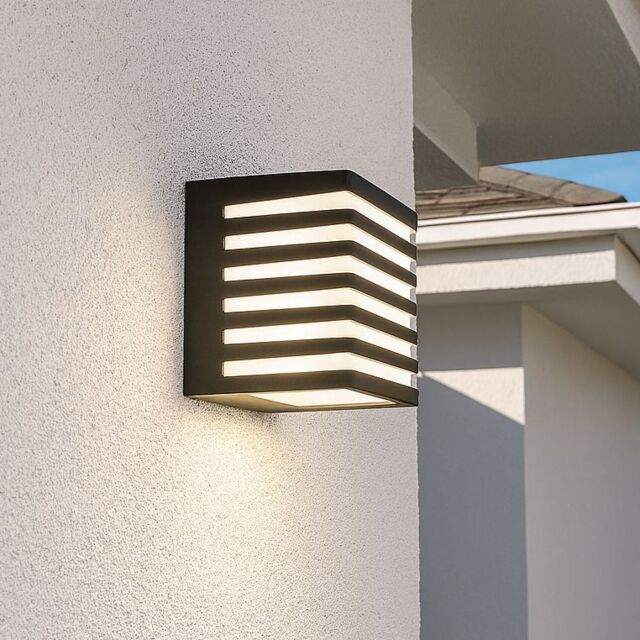 CGC Lighting 'Sirolo' Black Square LED Outdoor Cube Wall Light Decorative Grill 4000k IP54 10W 1000lm - image 1
