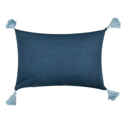 Paoletti Delphine Floral Tasselled 100% Cotton Cushion in Mid Blue - Size: 40 cm x 60 cm - thumbnail 2