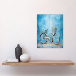 Artery8 Simple Elegant Single Bicycle On Blue Modern Contemporary Detailed Flower Basket Artwork Unframed Wall Art Print Poster Home Decor Premium - thumbnail 4
