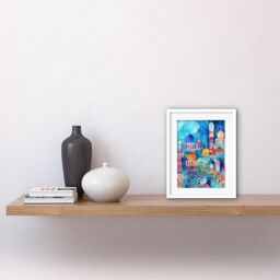 "Artery8 Wall Art Print Morocco Cityscape Moonlight Folk Artwork Framed 9X7 Inch in White - Size: W7"" x H9""" - thumbnail 2