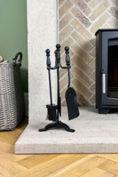 JVL Colchester 3 Piece Companion Set + Stand in Black - thumbnail 4