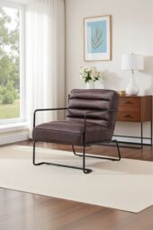 H&O Direct Mid-Century Modern PU leatherArmchair in Brown - thumbnail 1