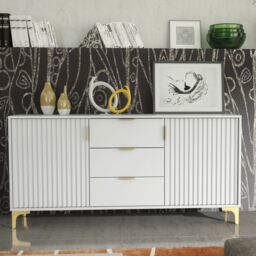 Creative Furniture Tide Crest Sideboard Gold 140cm - Modern Fluted Design in Grey or White - thumbnail 7