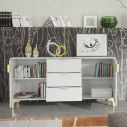 Creative Furniture Tide Crest Sideboard Gold 140cm - Modern Fluted Design in Grey or White - thumbnail 2