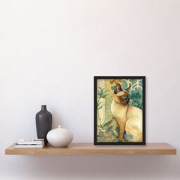 Artery8 Tonkinese Cat with Art Nouveau Botanical Patterns Colourful Watercolour Illustration Artwork Framed Wall Art Print A4 in Black - thumbnail 2