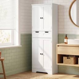 FORGEVIO Tall Bathroom Cabinet, Storage Cupboard with Drawer in Warm White - thumbnail 5