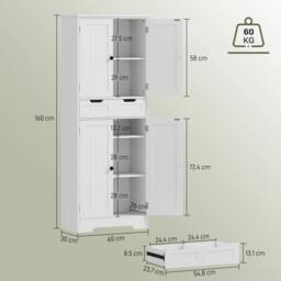 FORGEVIO Tall Bathroom Cabinet, Storage Cupboard with Drawer in Warm White - thumbnail 2