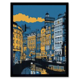 "Artery8 Wall Art Print Leeds Dock Cityscape Colour Block Art Framed in Black - Size: W12"" x H16""" - thumbnail 1