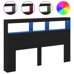 Berkfield Home Headboard Cabinet with LED Black Oak 160x17x102 cm - Size: 160 x 17 x 102 cm