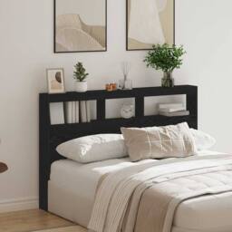 Berkfield Home Headboard Cabinet with LED Black Oak 160x17x102 cm - Size: 160 x 17 x 102 cm - thumbnail 4