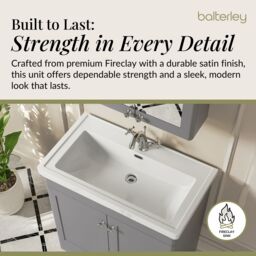 Balterley Bathroom Floor 2-Door Vanity Unit & Fireclay Basin, Satin Grey, 800mm in Grey - thumbnail 4