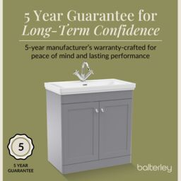 Balterley Bathroom Floor 2-Door Vanity Unit & Fireclay Basin, Satin Grey, 800mm in Grey - thumbnail 6