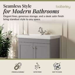 Balterley Bathroom Floor 2-Door Vanity Unit & Fireclay Basin, Satin Grey, 800mm in Grey - thumbnail 2