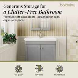 Balterley Bathroom Floor 2-Door Vanity Unit & Fireclay Basin, Satin Grey, 800mm in Grey - thumbnail 3