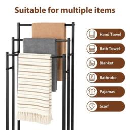 KORVIXA Freestanding Towel Rack, 3-Tier Steel Towel in Black - Size: W600mm x H600mm - thumbnail 4