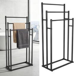 KORVIXA Freestanding Towel Rack, 3-Tier Steel Towel in Black - Size: W600mm x H600mm - thumbnail 3