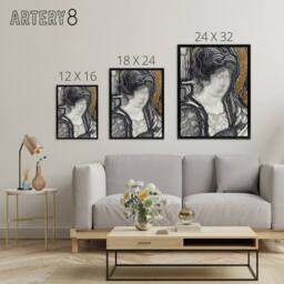 "Artery8 Woman Portrait Playing Cello Reijer Stolk Framed Canvas Wall Art Print in Grey - Size: W12"" x H16""" - thumbnail 4