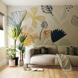 Superfresco Easy Scandi Floral Pink Navy Print To Order 3m x 2.8m Mural - thumbnail 1