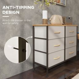 HOMCOM 6 Drawer Fabric Chest of Drawers w/ Wooden Top for Hallway Cream in Off-White - thumbnail 6