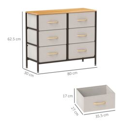 HOMCOM 6 Drawer Fabric Chest of Drawers w/ Wooden Top for Hallway Cream in Off-White - thumbnail 3