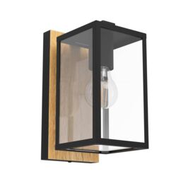Eglo Budrone Modern Steel & Wood Outdoor Wall Light in Black - thumbnail 2