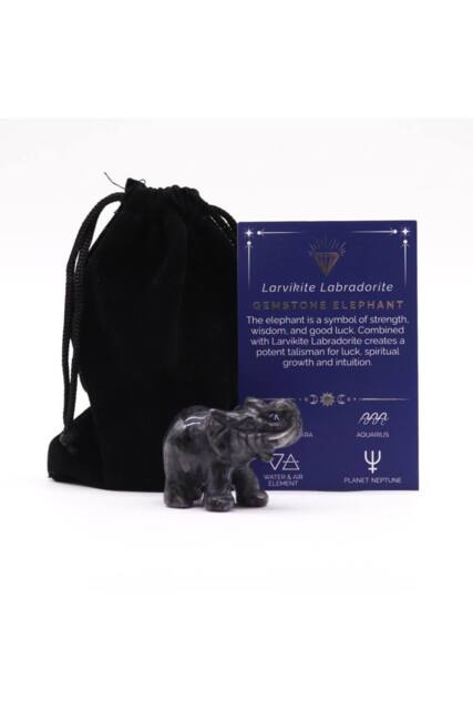 KDMD Larvikite Labradorite Lucky Elephant - Hand-Carved Gemstone Decor in Black - image 1