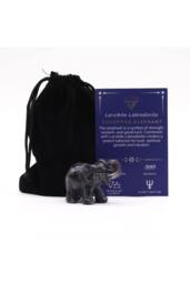 KDMD Larvikite Labradorite Lucky Elephant - Hand-Carved Gemstone Decor in Black - thumbnail 1