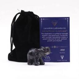 KDMD Larvikite Labradorite Lucky Elephant - Hand-Carved Gemstone Decor in Black - thumbnail 4
