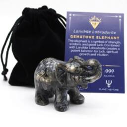 KDMD Larvikite Labradorite Lucky Elephant - Hand-Carved Gemstone Decor in Black - thumbnail 2