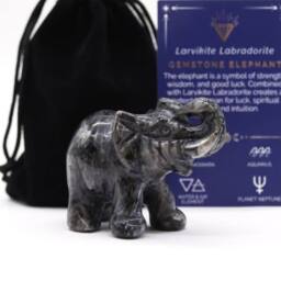 KDMD Larvikite Labradorite Lucky Elephant - Hand-Carved Gemstone Decor in Black - thumbnail 3