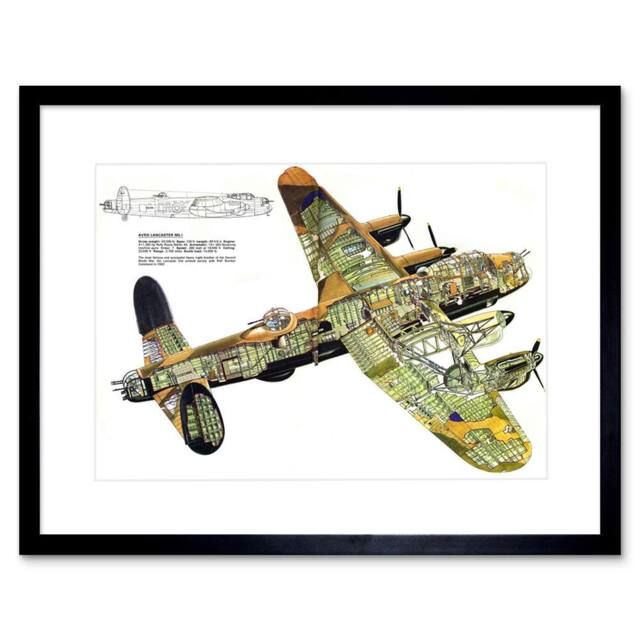 "Artery8 War Plane Bomber Avro Lancaster Cutaway WWII UK 12x16"" Framed Art in Green - Size: W12"" x H16""" - image 1