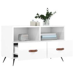 Berkfield Home TV Cabinet High Gloss White 80x36x50 cm Engineered Wood - Size: 80 x 36 x 50 cm - thumbnail 4